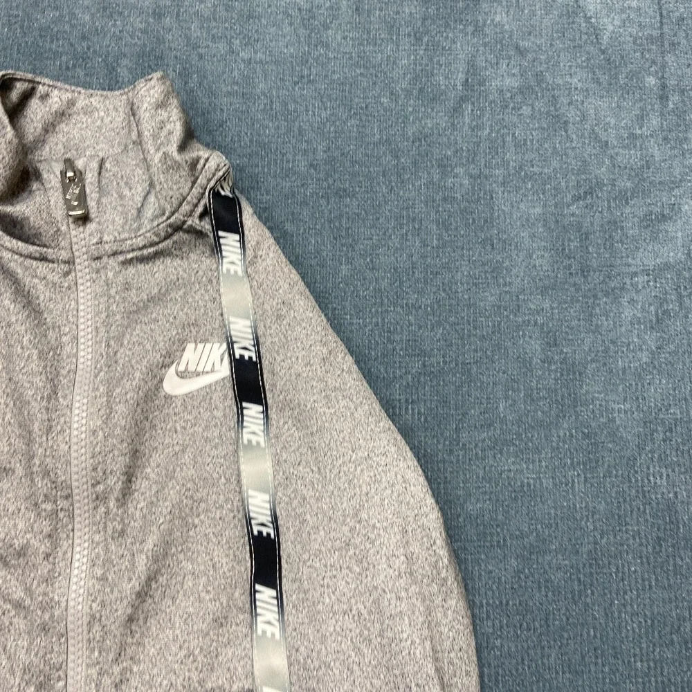 Nike Track Jacket Girl 6 Heather Gray Full Zip Mock Neck Swoosh Logo Performance